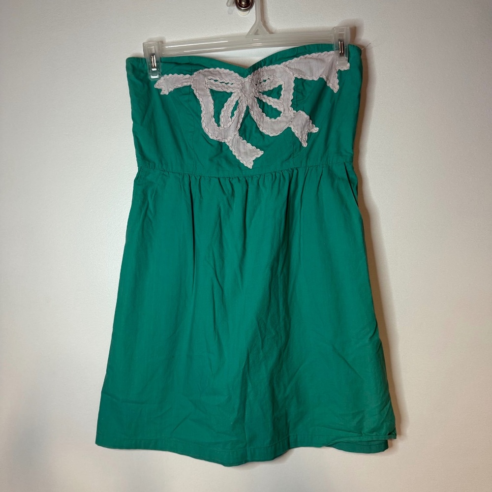 Judith March Retro Pin Up Dress Green Embroidered Bow Short Sleeveless